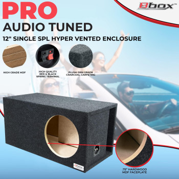 Bbox Single Vented 12 Inch Subwoofer Enclosure - SPL-Tuned Single Car Subwoofer Boxes & Enclosures - Premium Subwoofer Box Improves Audio Quality, Sound & Bass - Nickel Finish Terminals