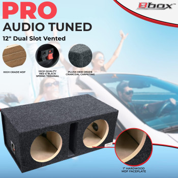 Bbox Dual Vented 12 Inch Subwoofer Enclosure - Pro Audio Tuned Dual Car Subwoofer Boxes & Enclosures - Premium Subwoofer Box Improves Audio Quality, Sound & Bass - Spring Loaded Speaker Terminals