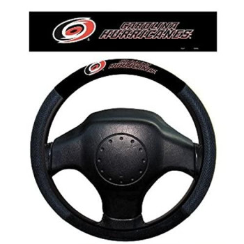 Fremont Die Nhl Carolina Hurricanes Poly-Suede Steering Wheel Cover, Fits Most Standard Size Steering Wheels, Black/Team Colors