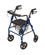 Lumex Walkabout Contour Deluxe Rollator with Seat - Larger 8" Wheels & Padded Backrest for Upgraded Comfort - Royal Blue, RJ4805B