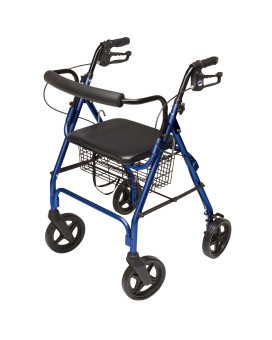 Lumex Walkabout Contour Deluxe Rollator with Seat - Larger 8" Wheels & Padded Backrest for Upgraded Comfort - Royal Blue, RJ4805B