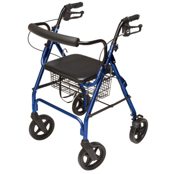 Lumex Walkabout Contour Deluxe Rollator with Seat - Larger 8" Wheels & Padded Backrest for Upgraded Comfort - Royal Blue, RJ4805B