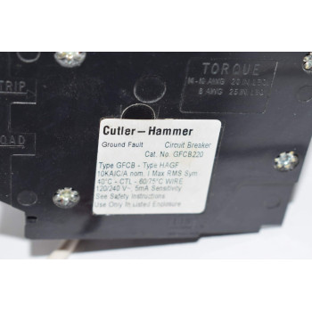 Cutler Hammer GFCB220 20 Amp 2 Pole GFCI Circuit Breaker Plug-in 120/240V for BR Series Panel (Does not Fit in a Cutler Hammer CH Series Panel)