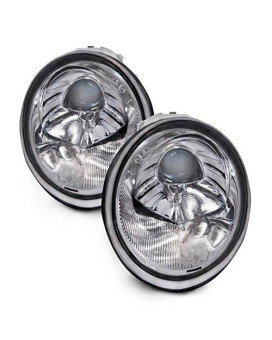Headlightsdepot Chrome Housing Halogen Headlights Compatible With Volkswagen Beetle 1998-2005 Includes Left Driver And Right Passenger Side Headlamps