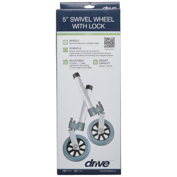 Drive Medical 10115 Swivel Lock Walker Wheels, Gray/Silver (Pack of 2)