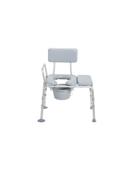 Drive Medical 12005KDC-1 Transfer Bench Commode Chair for Toilet with Padded Seat, Gray