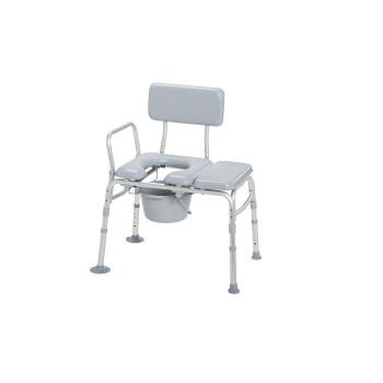 Drive Medical 12005KDC-1 Transfer Bench Commode Chair for Toilet with Padded Seat, Gray