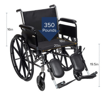 Drive Medical K320DFA-ELR Cruiser III Lightweight Folding Wheelchair with Flip Back Detachable Full Arms and Elevating Legrest, 1.6 Foot (Pack of 1)