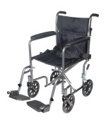 Drive Medical Lightweight Steel Transport Wheelchair, Fixed Full Arms, 17" Seat, Silver Vein