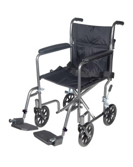 Drive Medical Lightweight Steel Transport Wheelchair, Fixed Full Arms, 17" Seat, Silver Vein