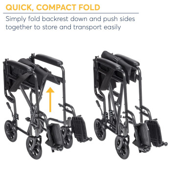 Drive Medical Lightweight Steel Transport Wheelchair, Fixed Full Arms, 17" Seat, Silver Vein