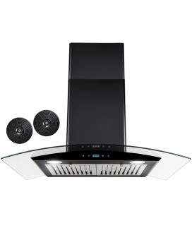 AKDY 217 CFM Convertible Wall Mount Range Hood with Tempered Glass and Carbon Filters in Black Painted Stainless Steel (30 in)