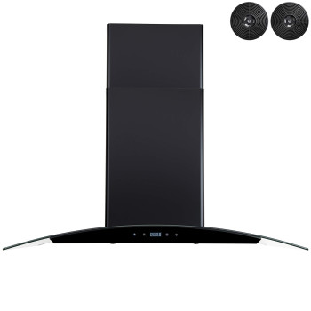 AKDY 217 CFM Convertible Wall Mount Range Hood with Tempered Glass and Carbon Filters in Black Painted Stainless Steel (30 in)