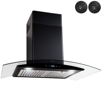 AKDY 217 CFM Convertible Wall Mount Range Hood with Tempered Glass and Carbon Filters in Black Painted Stainless Steel (30 in)