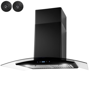 AKDY 217 CFM Convertible Wall Mount Range Hood with Tempered Glass and Carbon Filters in Black Painted Stainless Steel (30 in)