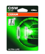 Osram Ultra Life C5W Halogen, Indoor Lighting, 6418Ult-02B, 12 V Passenger Car, Double Blister (2 Units), Orange