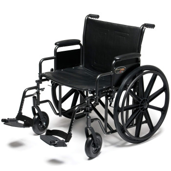 Everest & Jennings Traveler HD Wheelchair, Detachable Full Arms & Elevating Legrests, 24" Seat, Silvervein Color