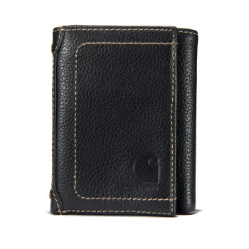 Carhartt Mens Trifold, Durable Wallets, Available Canvas Styles, Pebble Leather (Black), One Size