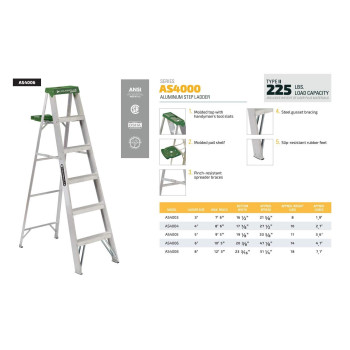 Louisville Ladder 6-Foot Aluminum Step Ladder, 225-Pound Capacity, AS4006