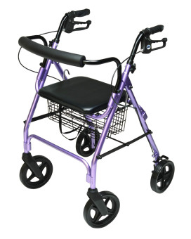 Lumex Walkabout Contour Deluxe Rollator with Seat - Larger 8" Wheels & Padded Backrest for Upgraded Comfort - Lavender, RJ4805L