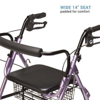 Lumex Walkabout Contour Deluxe Rollator with Seat - Larger 8" Wheels & Padded Backrest for Upgraded Comfort - Lavender, RJ4805L