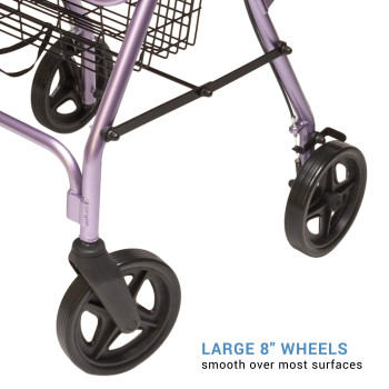 Lumex Walkabout Contour Deluxe Rollator with Seat - Larger 8" Wheels & Padded Backrest for Upgraded Comfort - Lavender, RJ4805L