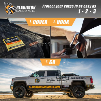 GLADIATOR CARGO NETS - Heavy Duty Cargo Net - Truck Accessory - Cargo Carrier - Truck Organizer - Medium (MGN-100) 6.75' x 8' ft.