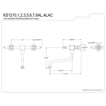 Kingston Brass KS1212AL Heritage Bathroom Faucet, 8", Polished Brass