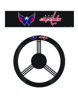 Fremont Die Nhl Washington Capitals Poly-Suede Steering Wheel Cover, Fits Most Standard Size Steering Wheels, Black/Team Colors