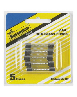 Bussmann BP/AGC-30-RP AGC Automotive Glass Fuse (1/4" X 11/4" 30 Amp), 5 Pack