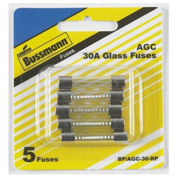 Bussmann BP/AGC-30-RP AGC Automotive Glass Fuse (1/4" X 11/4" 30 Amp), 5 Pack