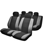 Sakura Merton Blackgrey Front Seat And Headrest Covers Ss3633 - Universal Fit Elasticated Hems Side Airbag Compatible Machine Washable