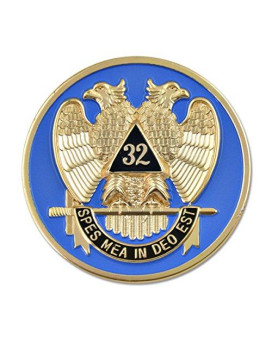 32Nd Degree Scottish Rite Round Masonic Auto Emblem - [Blue & Gold][3 Diameter]