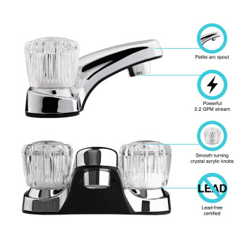 Dura Faucet DF-PL700A-CP RV Bathroom Sink Faucet with Clear Acrylic Knobs - 2-Handle (Chrome)