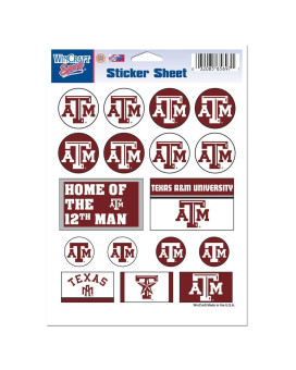 Wincraft Ncaa Texas A&M University Vinyl Sticker Sheet 5 X 7