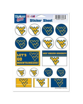 Wincraft Ncaa West Virginia University Vinyl Sticker Sheet, 5 X 7