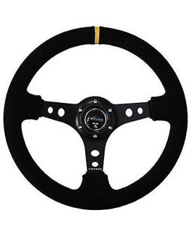 Nrg Steering Wheel - 06 (Deep Dish) - 350Mm (13.78 Inches) - Black Suede With Black Spokes/Yellow Stripe - Part  St-006S-Y