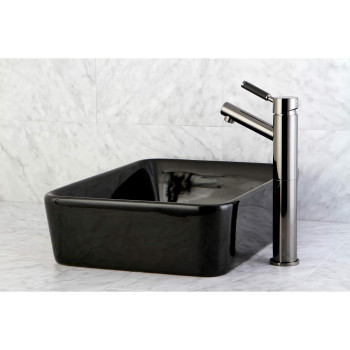 Kingston Brass NS8410DKL Water Onyx Single Handle Vessel Sink Faucet with Anti-slide Handle Sleeve Less Pop-up & Plate, Black Stainless Steel