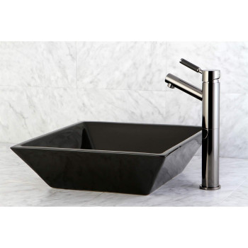 Kingston Brass NS8410DKL Water Onyx Single Handle Vessel Sink Faucet with Anti-slide Handle Sleeve Less Pop-up & Plate, Black Stainless Steel