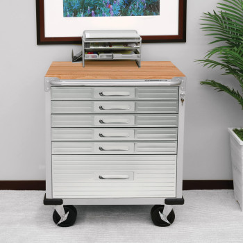 Seville Classics Rolling Lockable Cabinet Storage, Granite Gray