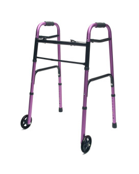 Lumex ColorSelect Walker, Lightweight Folding Design for Adults & Seniors, Large 5" Wheels, Plum