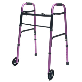 Lumex ColorSelect Walker, Lightweight Folding Design for Adults & Seniors, Large 5" Wheels, Plum