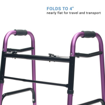 Lumex ColorSelect Walker, Lightweight Folding Design for Adults & Seniors, Large 5" Wheels, Plum