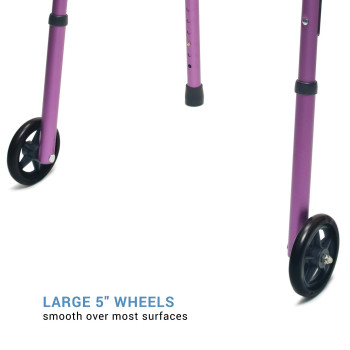 Lumex ColorSelect Walker, Lightweight Folding Design for Adults & Seniors, Large 5" Wheels, Plum