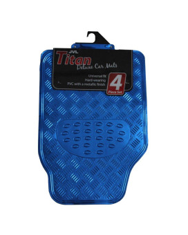 Jvl Titan Car Mat Set Metallic 4-Piece Set With Rubber Backing, Blue