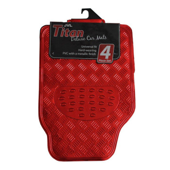 Jvl Titan Car Mat Set Metallic Design With Rubber Backing, Red