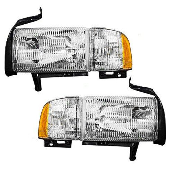 Driver And Passenger Headlights Headlamps With Corner Lamp Replacement For Dodge Pickup Truck 55076749Ad 55076748Ad