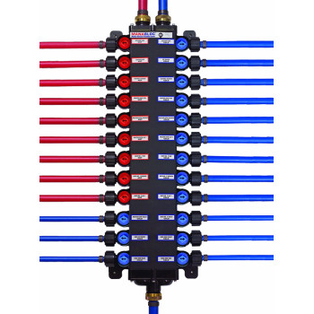 Viega 50243 1/2-Inch Pureflow Zero Lead Poly Alloy Pex Crimp Manabloc With 24 Ports - 15 Cold 9 Hot