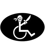 Stickerjoe Handicap Pirate In Wheelchair Funny Sticker 5 X 3