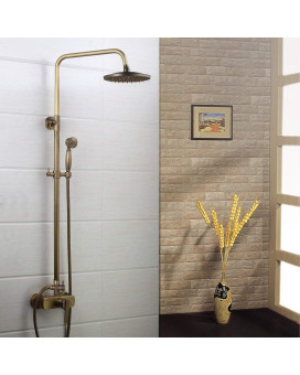 8" Shower Head Wall Mounted Bathroom with Handheld Shower Rainfall Faucet Set, Antique Brass Finish Ys 7035